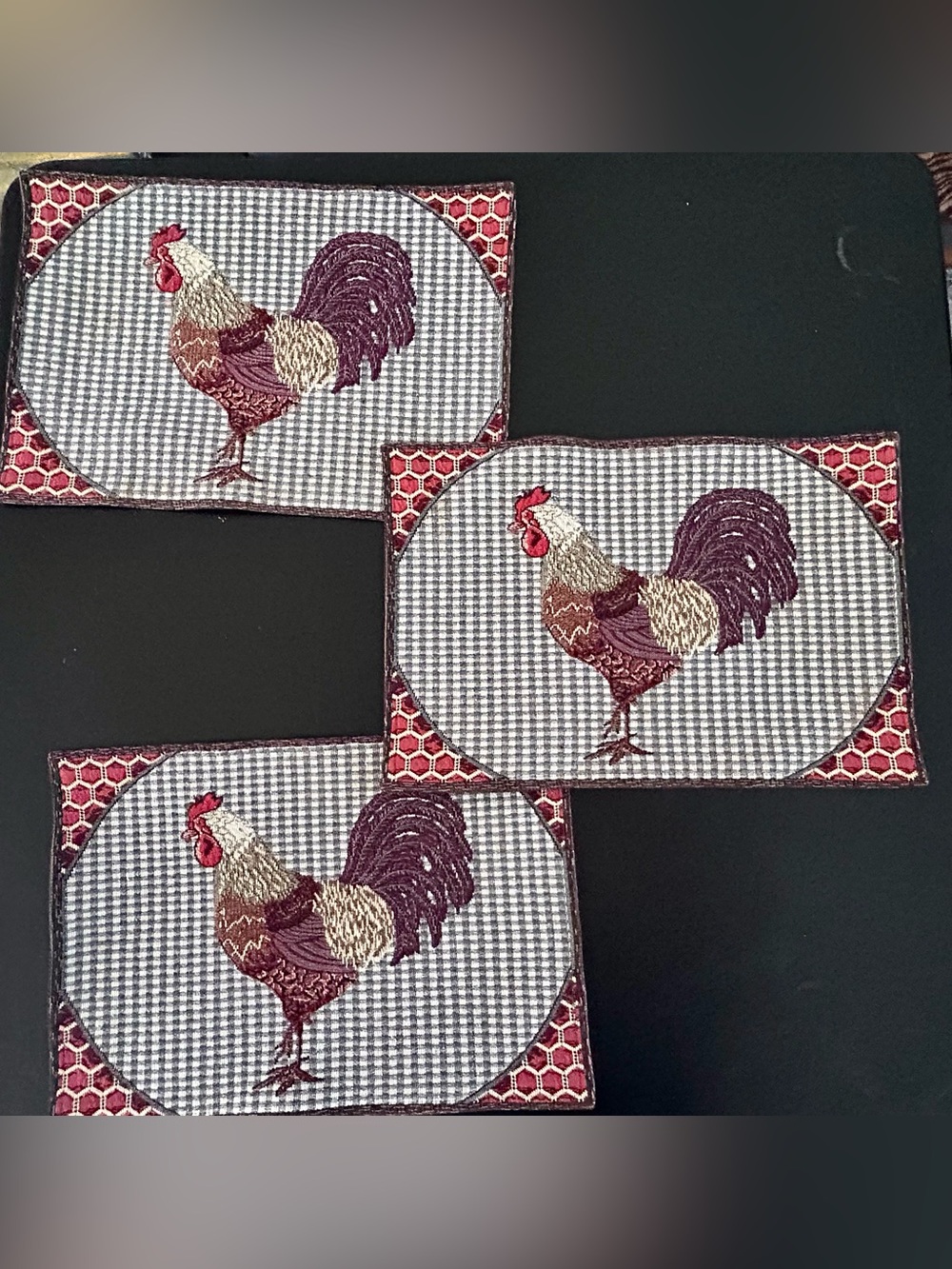 Windham Weavers Placemats Rooster Tapestry Stained Set of 3